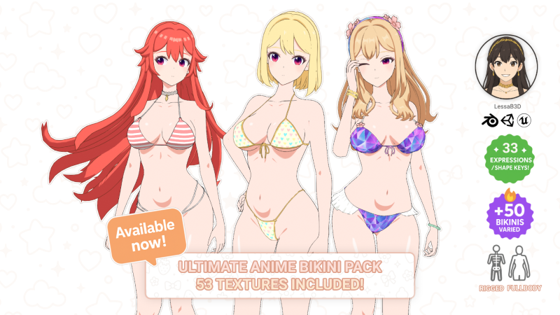 Anime Girl Bikini - Rigged 30 Shape Keys 50 Tex 3Dモデル .c4d .max .obj .3ds .fbx .stl .blend