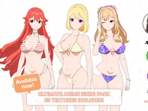 Biqu&iacute;ni Anime Girl - Rigged 30 Shape Keys 50 Tex Modelo 3D