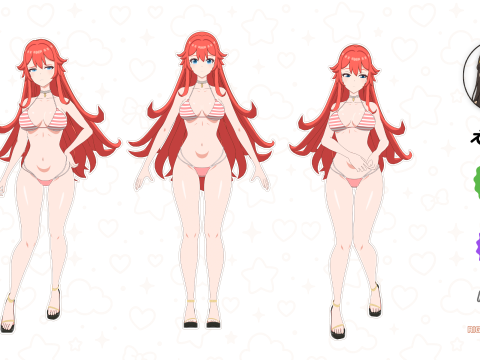 Anime Girl Bikini - Rigged 30 Shape Keys 50 Tex 3Dモデル