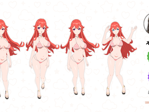 Anime Girl Bikini - Rigged 30 Shape Keys 50 Tex 3Dモデル