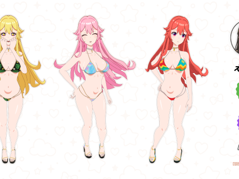 Anime Girl Bikini - Rigged 30 Shape Keys 50 Tex 3Dモデル