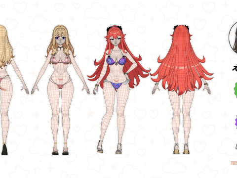 Anime Girl Bikini - Rigged 30 Shape Keys 50 Tex 3Dモデル