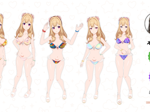 Anime Girl Bikini - Rigged 30 Shape Keys 50 Tex 3Dモデル