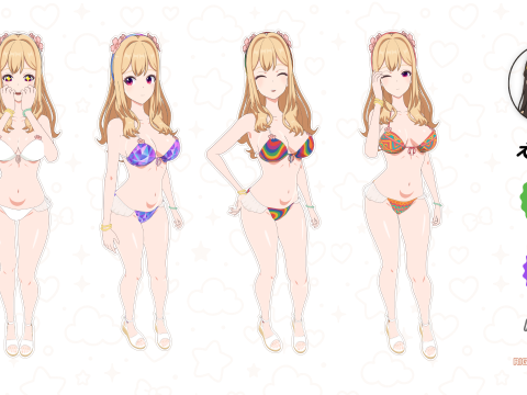 Anime Girl Bikini - Rigged 30 Shape Keys 50 Tex 3Dモデル