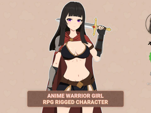 Anime Warrior Girl - Personagem Rigged de RPG Modelo 3D