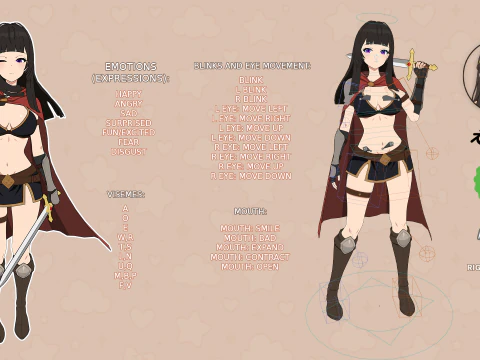 Anime Warrior Girl - RPG Rigged Character 3D Model