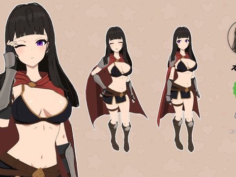 Anime Warrior Girl - RPG Rigged Character 3D 모델