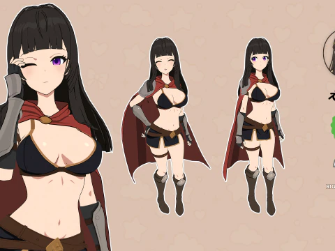 Anime Warrior Girl - RPG Rigged Character 3D Model