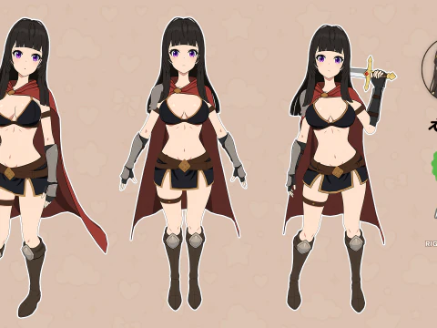Anime Warrior Girl - RPG Rigged Character 3D Model