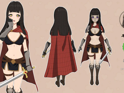 Anime Warrior Girl - RPG Rigged Character 3D Model