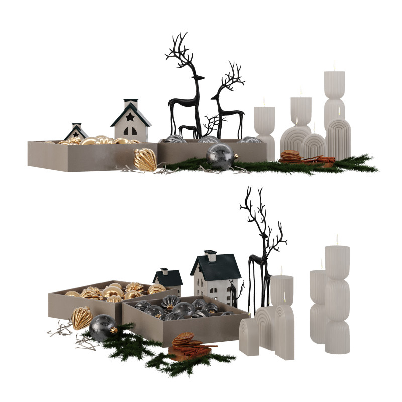 Christmas Decor set 3D Model .c4d .max .obj .3ds .fbx .stl .blend 