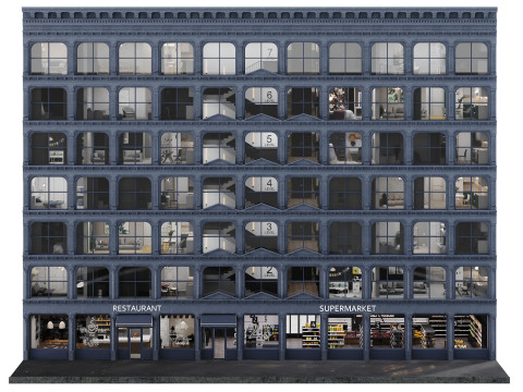 Facade with lowpoly interiors 3Dモデル