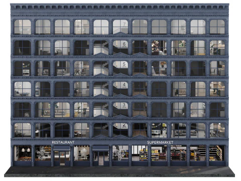 Facciata con interni lowpoly Modello 3D