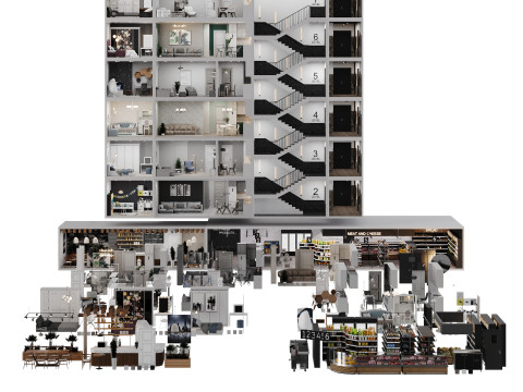 Facade with lowpoly interiors 3D 模型
