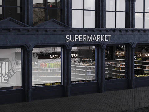 Facade with lowpoly interiors 3D Model