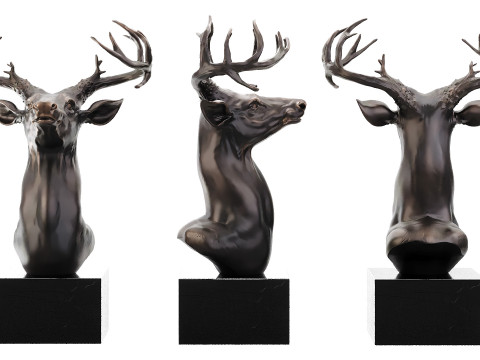 Bronze Sculpture Head of a Deer Modelo 3D