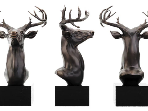 Escultura de Bronce Cabeza de Ciervo Modelo 3D