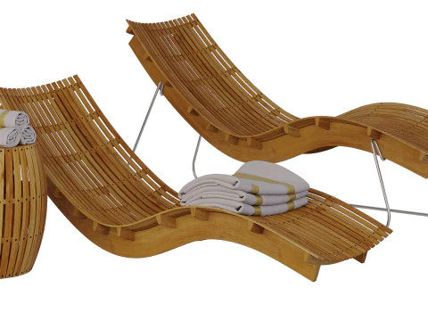 Chaise longue empilable Swing en teck Modèle 3D