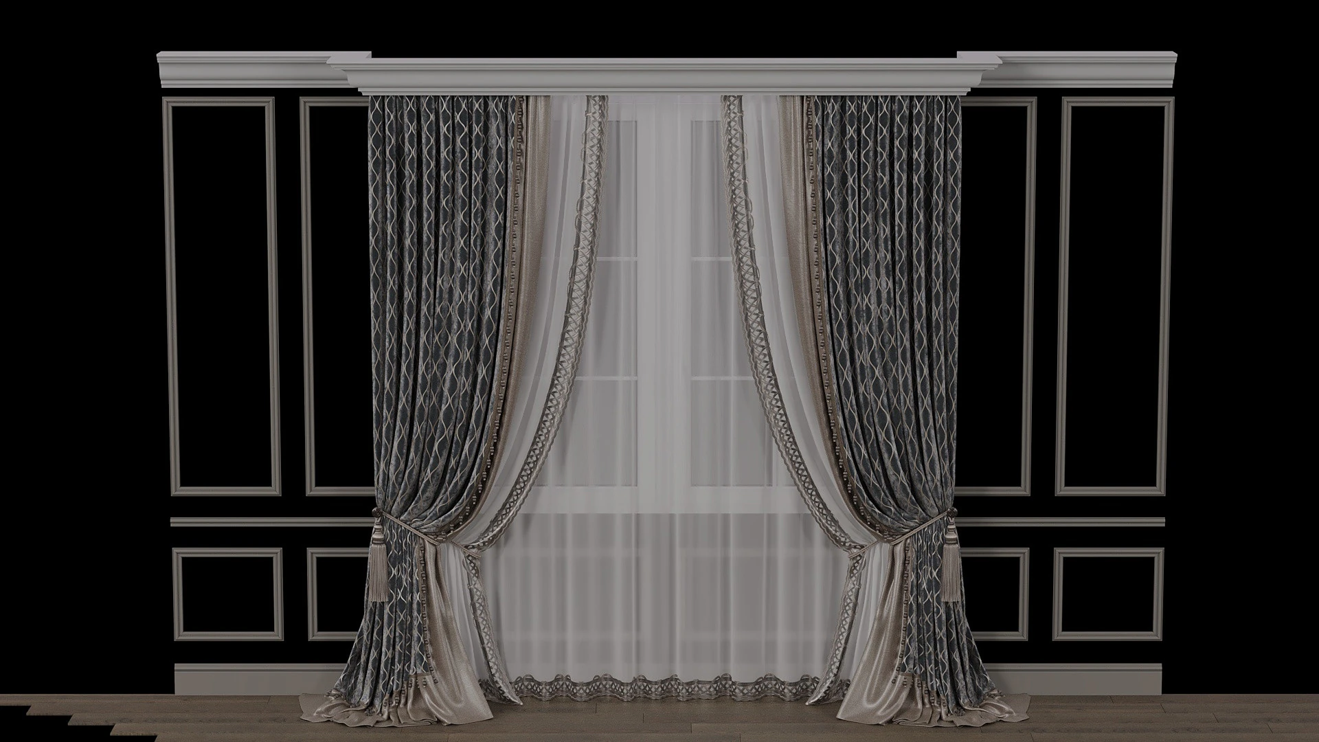 Curtains and tulle in 3 color options 3D Model .c4d .max .obj .3ds .fbx .stl .blend 