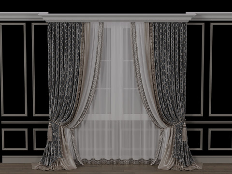 Curtains and tulle in 3 color options 3D Model