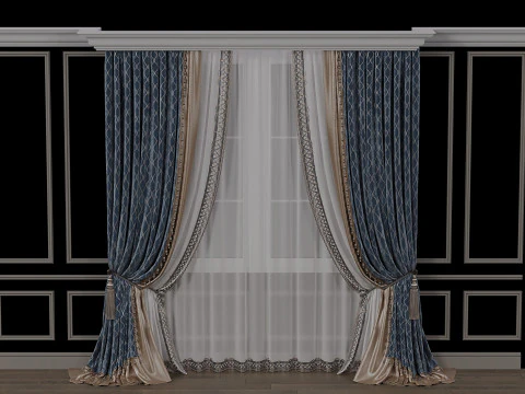 Curtains and tulle in 3 color options 3D Model