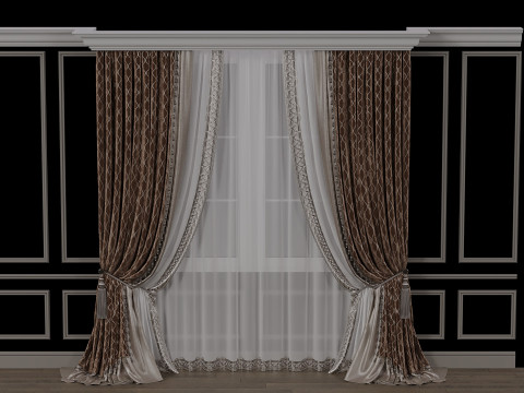 Curtains and tulle in 3 color options Model 3D