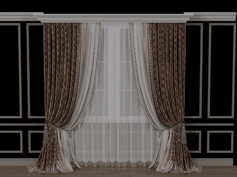 Curtains and tulle in 3 color options 3D Model
