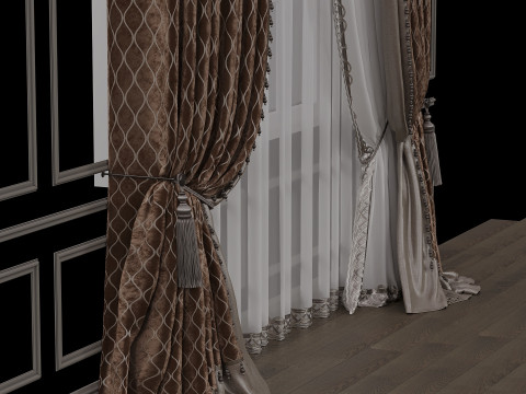 Curtains and tulle in 3 color options Model 3D