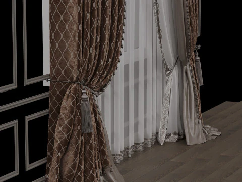 Curtains and tulle in 3 color options 3D Model