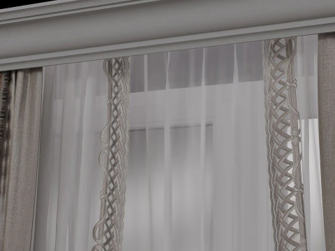 Curtains and tulle in 3 color options 3D Model