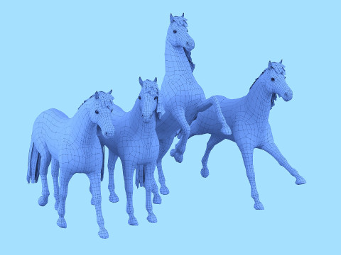 Horse set in 4 Poses 3D Model