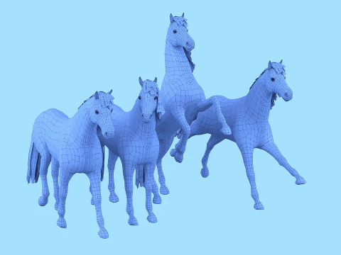 Horse set in 4 Poses 3D Model