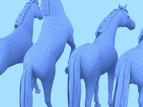 Horse set in 4 Poses 3D Model