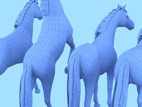 Horse set in 4 Poses 3D Model