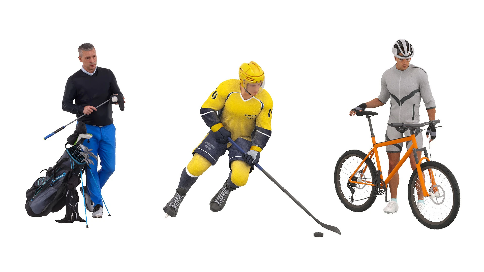 Sportsmen set x3 3D Model .c4d .max .obj .3ds .fbx .stl .blend 