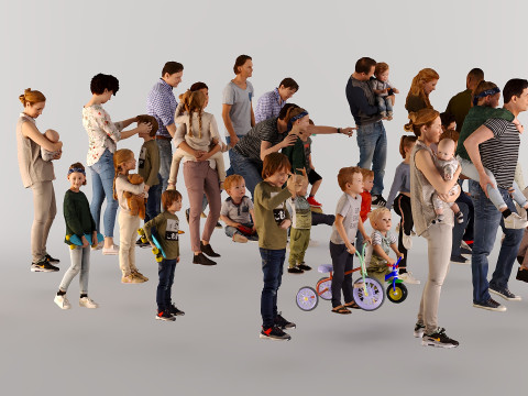Children and parents 3D-Modell