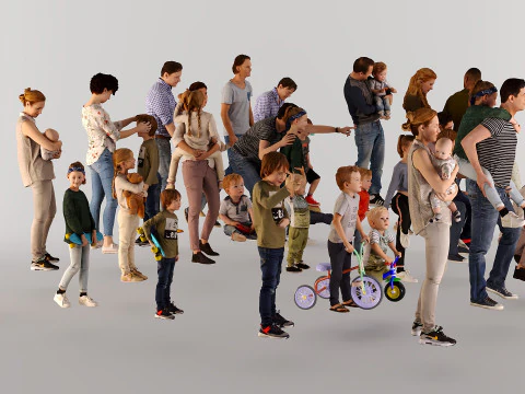 Children and parents 3D Model