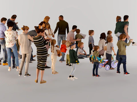 Children and parents 3D Model