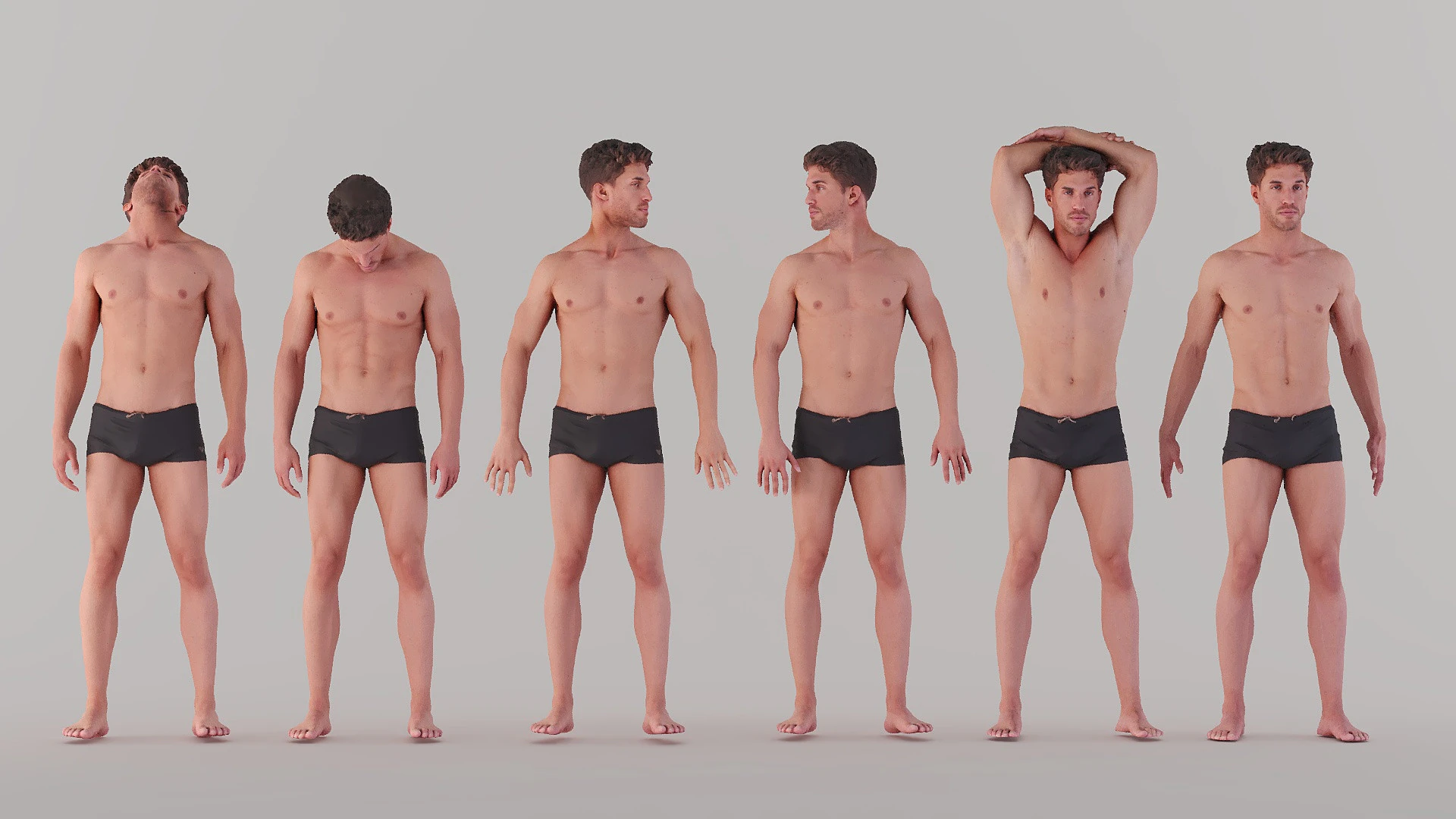 Male Standing Poses x6 3D Model .c4d .max .obj .3ds .fbx .stl .blend 