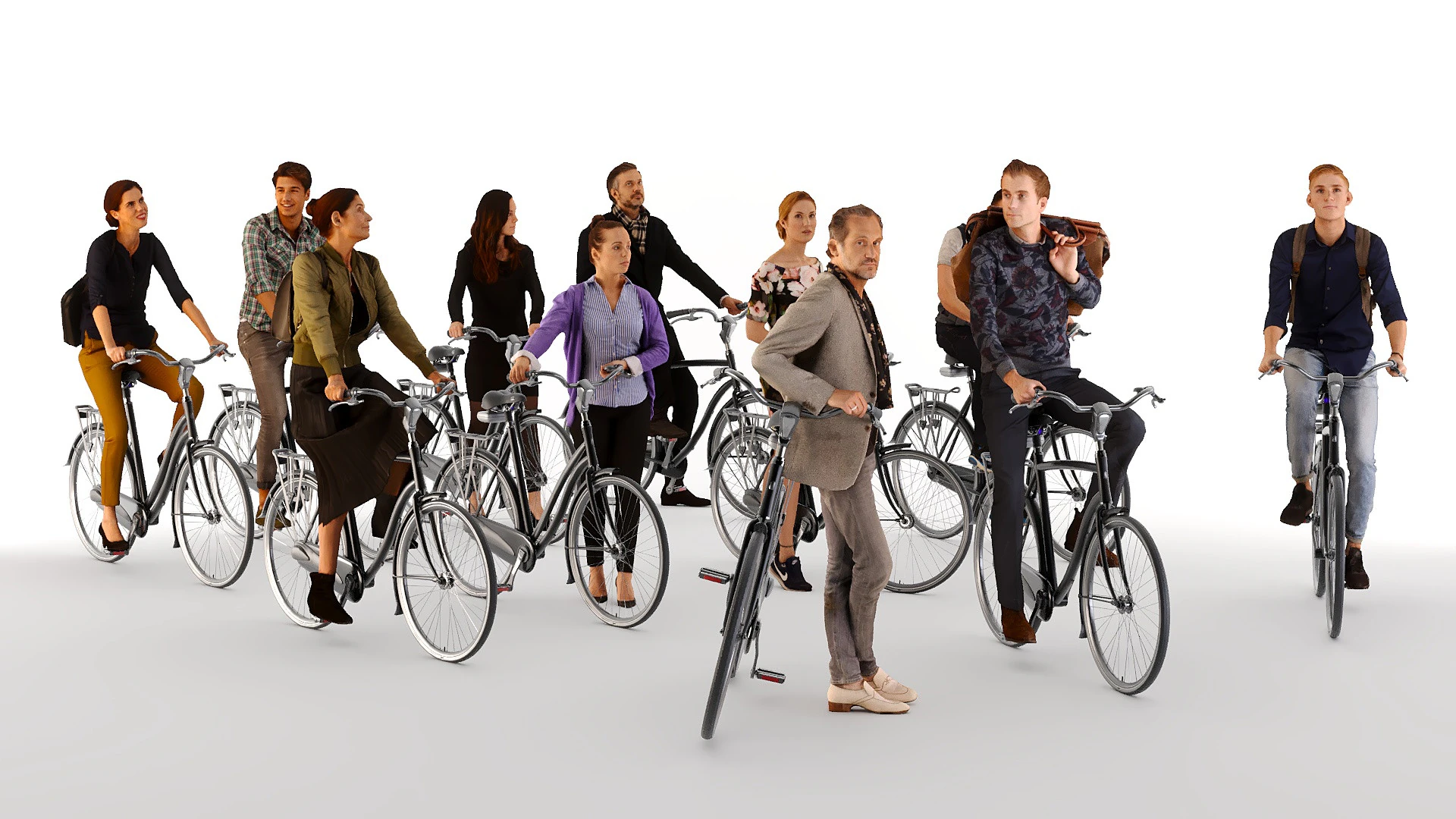 People on bicycles 3D Model .c4d .max .obj .3ds .fbx .stl .blend 