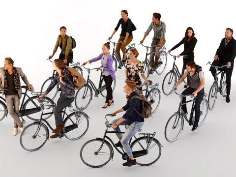 People on bicycles 3D Model