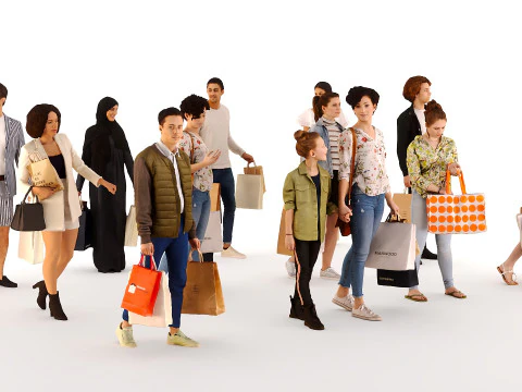 People with hand luggage 3D Model