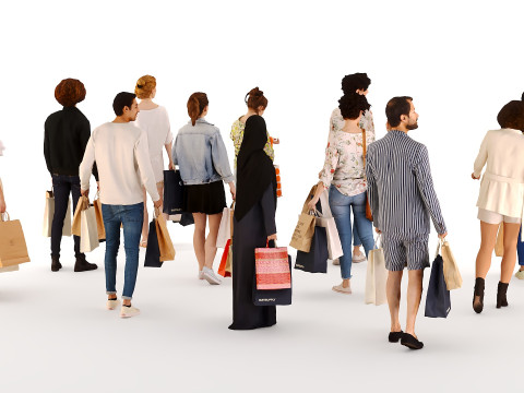 People with hand luggage 3D Model