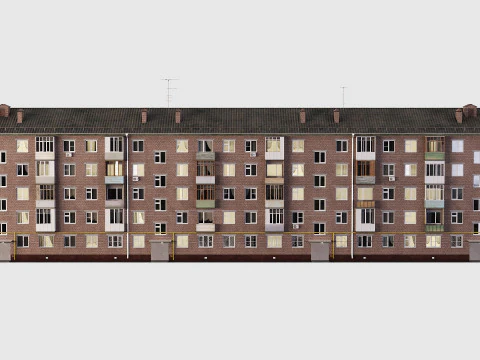 Советское здание из красного кирпича 60-х годов. 3D Модель