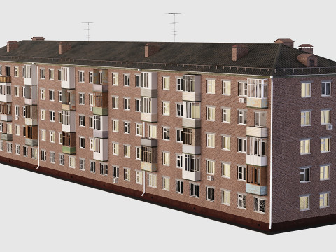 Soviet red brick building from the 60s 3D Модель