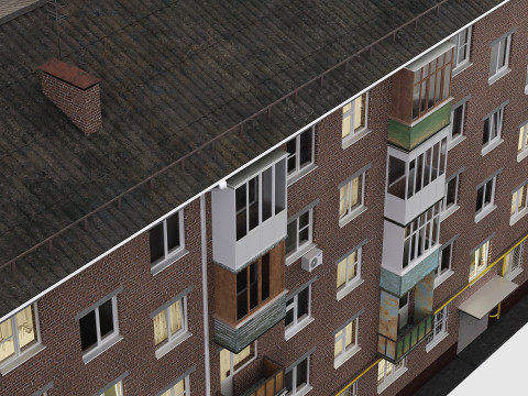 Soviet red brick building from the 60s 3D Модель