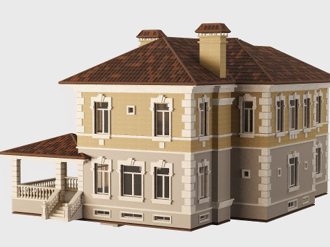 Two-storey house with a tiled roof 3Dモデル