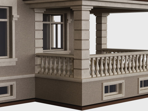 Two-storey house with a tiled roof 3D Model