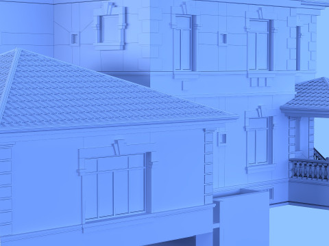 Two-storey house with a tiled roof 3D Model