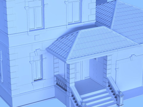 Two-storey house with a tiled roof 3D Model